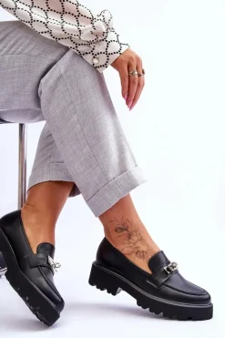 Clearance Skórzane Mokasyny Z Ozdobą Na Platformie Czarne Glory Damskie Mokasyny Damskie Skórzane|Mokasyny Na Platformie