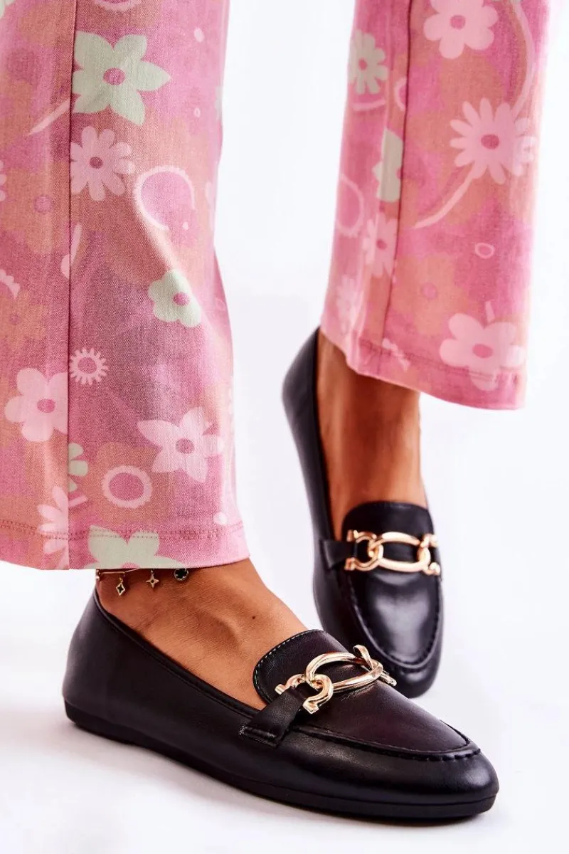 Online Skórzane Mokasyny Z Ozdobą Czarne Millario Damskie Mokasyny Damskie Skórzane