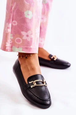 Online Skórzane Mokasyny Z Ozdobą Czarne Millario Damskie Mokasyny Damskie Skórzane