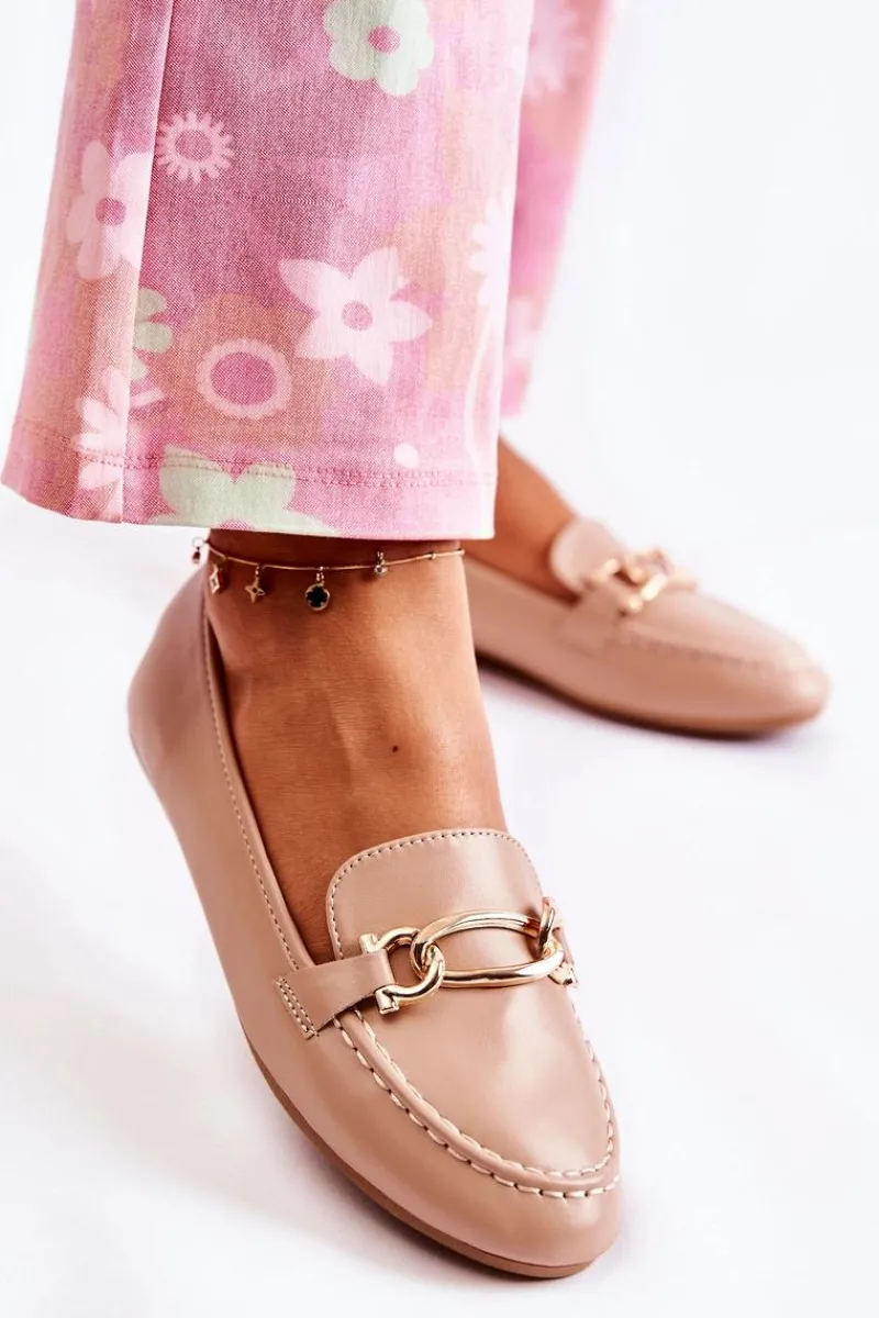 Clearance Boto Skórzane Mokasyny Z Ozdobą Beżowe Millario