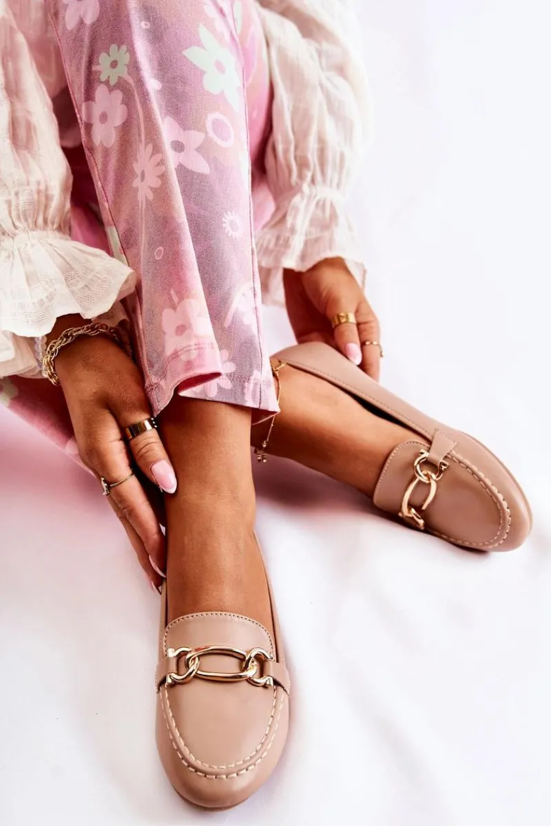 Clearance Boto Skórzane Mokasyny Z Ozdobą Beżowe Millario