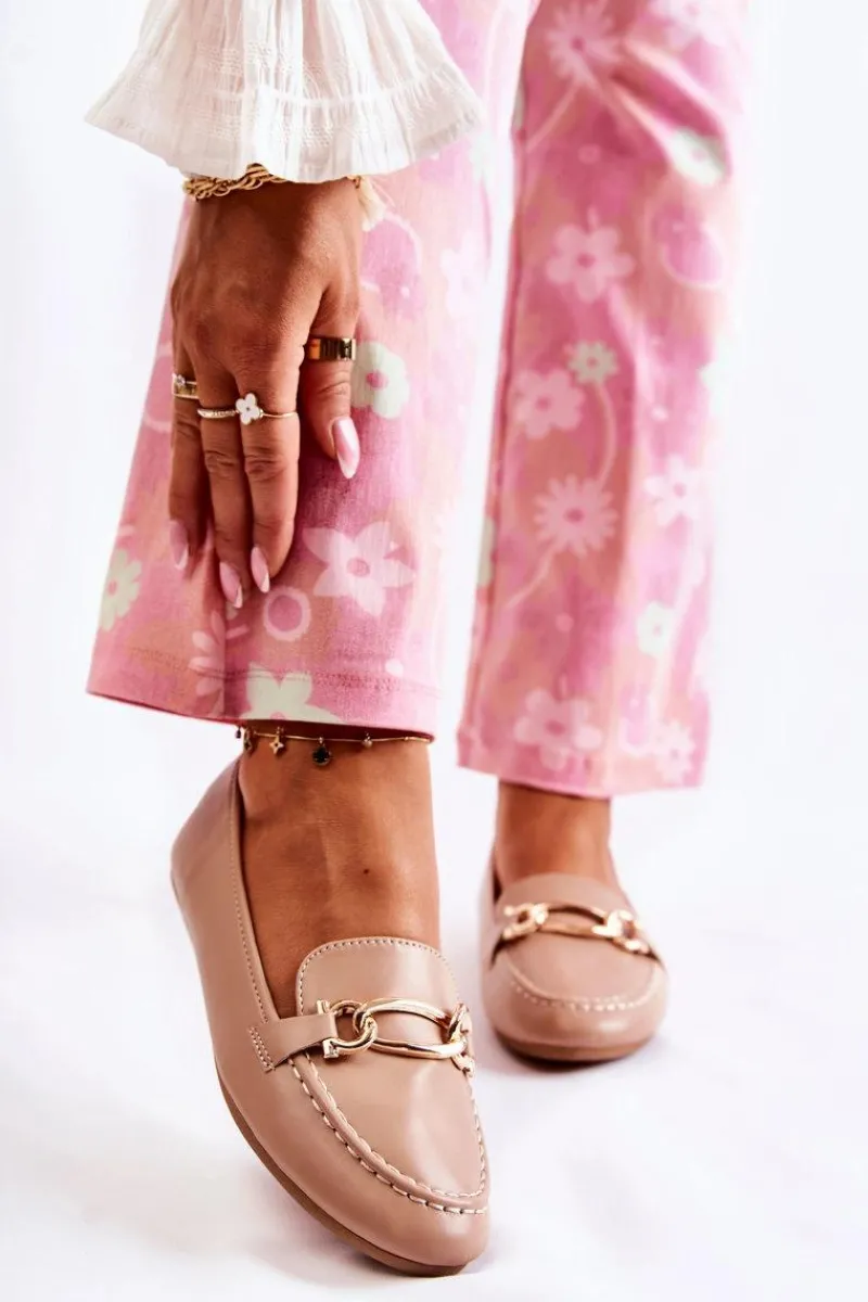 Clearance Boto Skórzane Mokasyny Z Ozdobą Beżowe Millario