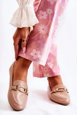 Clearance Boto Skórzane Mokasyny Z Ozdobą Beżowe Millario