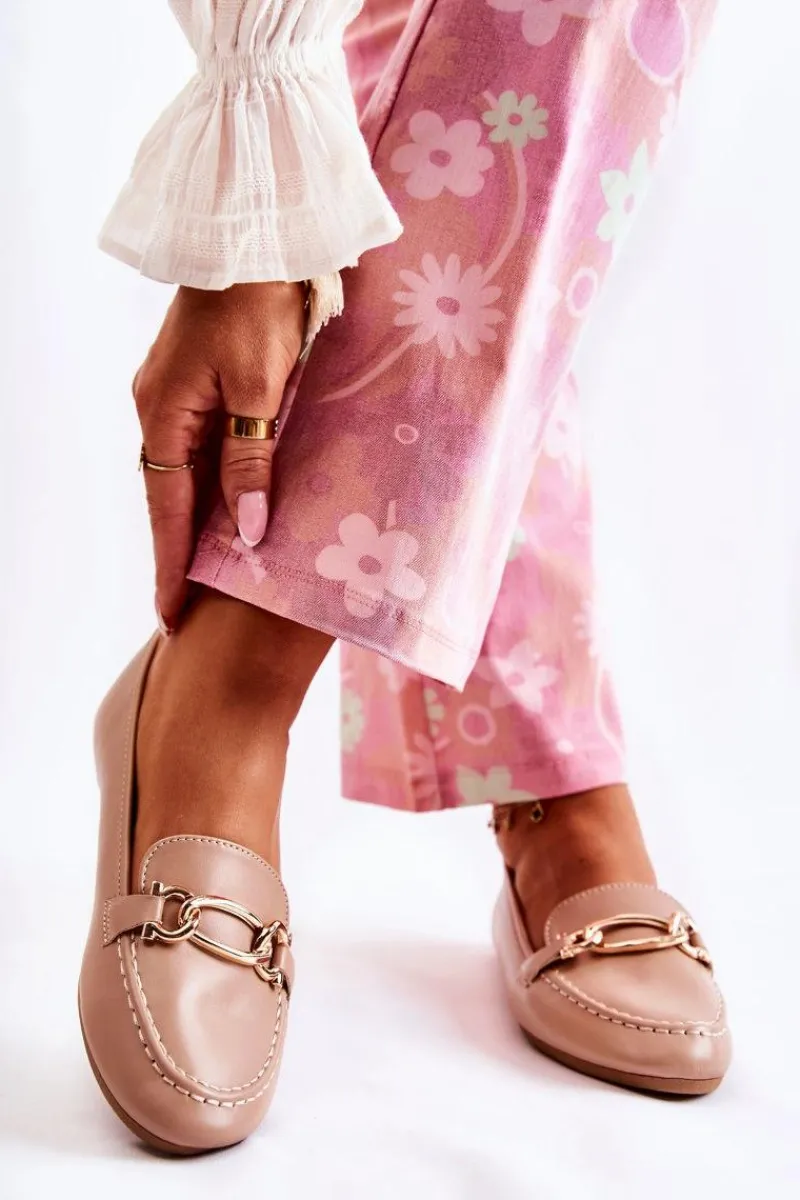 Clearance Boto Skórzane Mokasyny Z Ozdobą Beżowe Millario