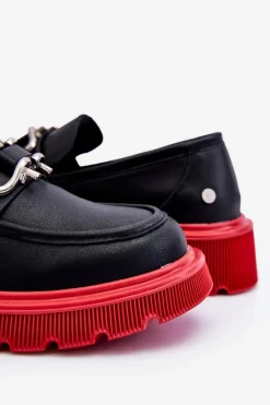 GOE Skórzane Mokasyny Z Ozdobą LL2N4040 Czarno-Czerwone