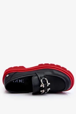 GOE Skórzane Mokasyny Z Ozdobą LL2N4040 Czarno-Czerwone