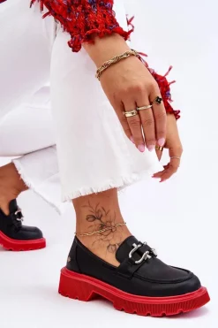 GOE Skórzane Mokasyny Z Ozdobą LL2N4040 Czarno-Czerwone