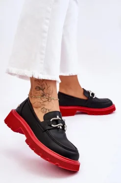 GOE Skórzane Mokasyny Z Ozdobą LL2N4040 Czarno-Czerwone