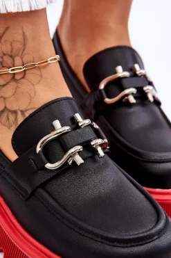 GOE Skórzane Mokasyny Z Ozdobą LL2N4040 Czarno-Czerwone