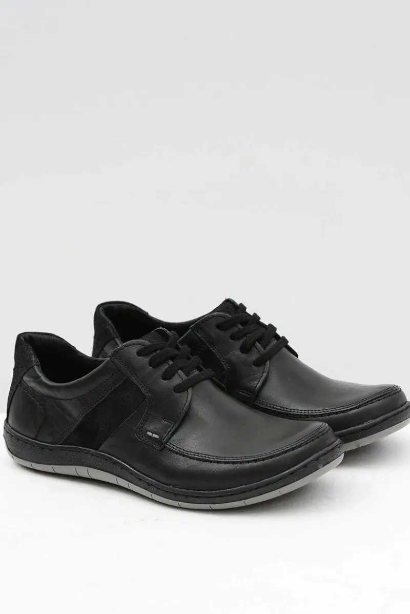 Półbuty Casual>Boto Skórzane Męskie Klasyczne Czarne Półbuty Rocco