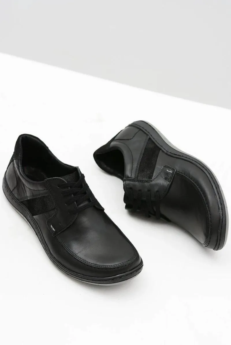 Półbuty Casual>Boto Skórzane Męskie Klasyczne Czarne Półbuty Rocco