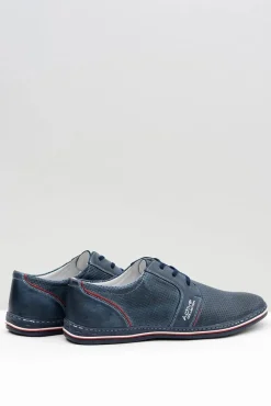 Clearance Boto Skórzane Męskie Sznurowane Granatowe Ażurowe Półbuty Markos