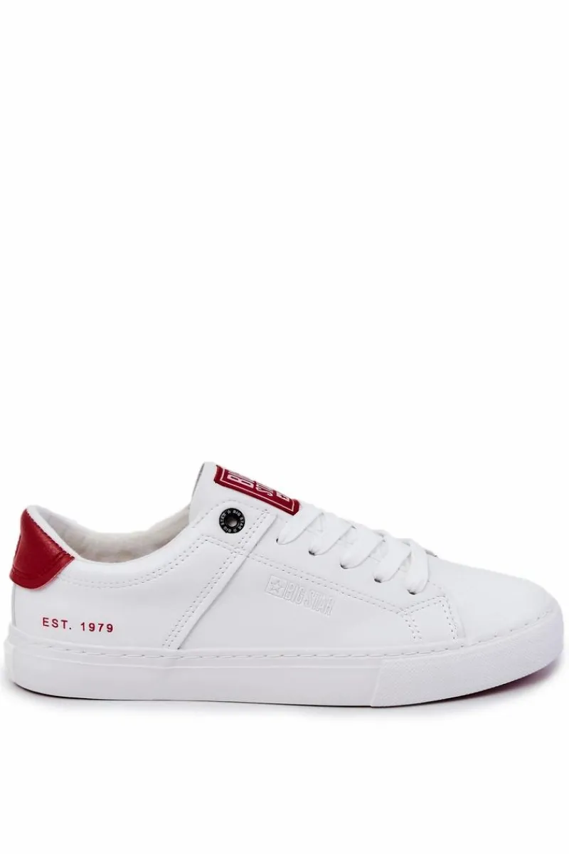 Outlet Skórzane Męskie Tenisówki Big Star JJ174106 Biało-Czerwone Męskie Trampki Męskie Big Star|Trampki Niskie