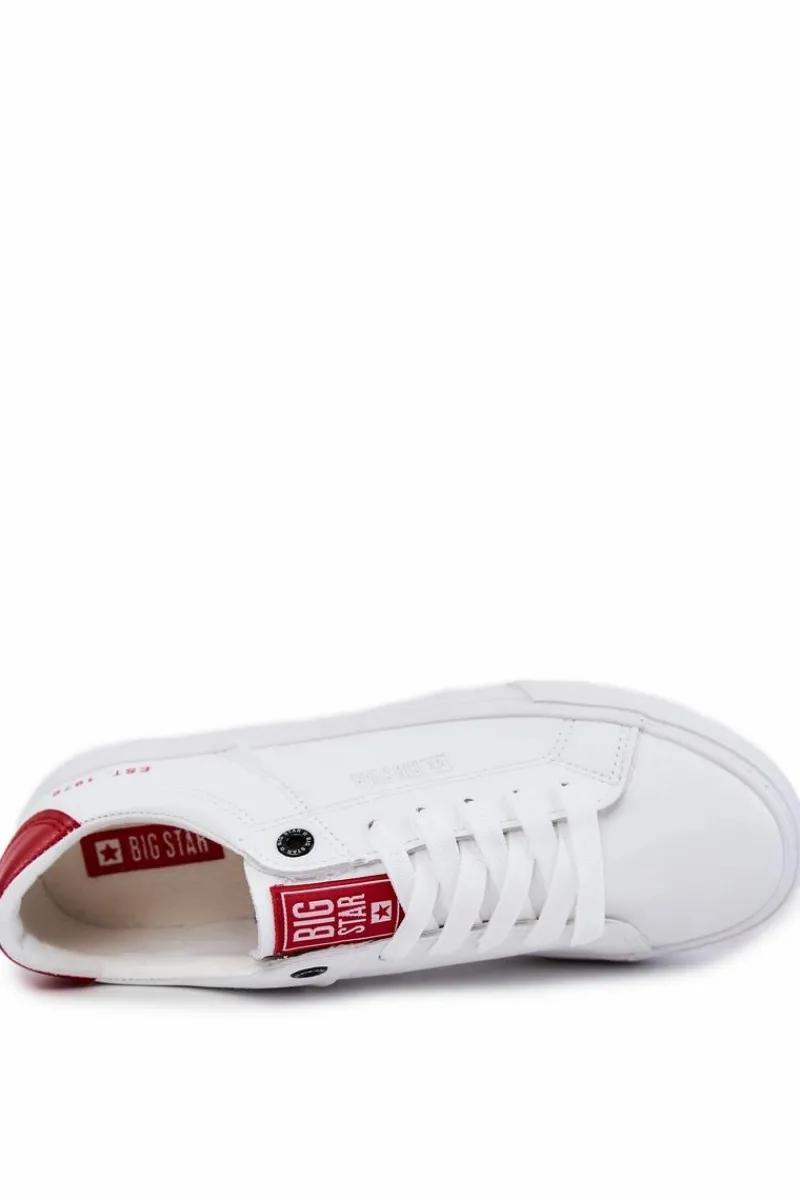 Outlet Skórzane Męskie Tenisówki Big Star JJ174106 Biało-Czerwone Męskie Trampki Męskie Big Star|Trampki Niskie