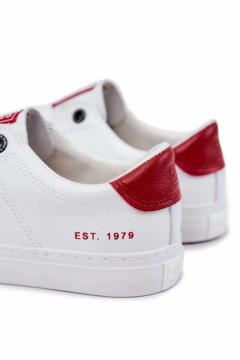 Outlet Skórzane Męskie Tenisówki Big Star JJ174106 Biało-Czerwone Męskie Trampki Męskie Big Star|Trampki Niskie