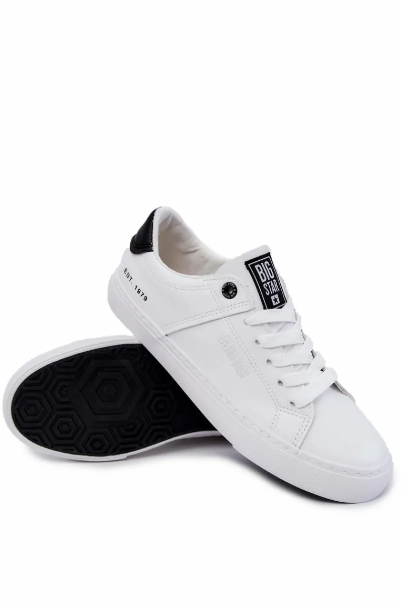 Trampki Męskie Big Star|Trampki Niskie>Big Star Shoes Skórzane Męskie Tenisówki Big Star JJ174105 Biało-Czarne