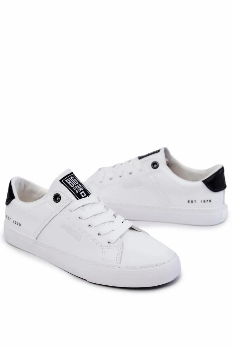 Trampki Męskie Big Star|Trampki Niskie>Big Star Shoes Skórzane Męskie Tenisówki Big Star JJ174105 Biało-Czarne