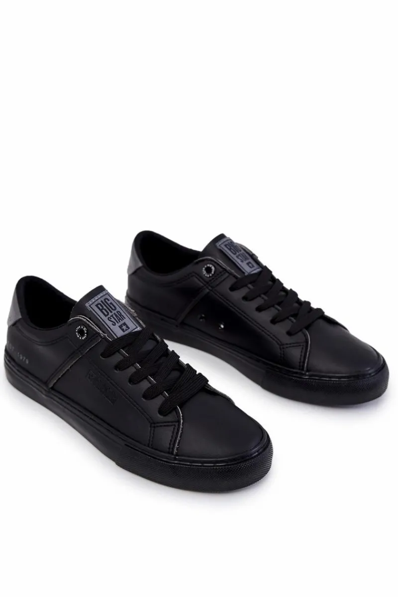 Sale Skórzane Męskie Tenisówki Big Star JJ174108 Czarne Męskie Trampki Męskie Big Star|Trampki Niskie