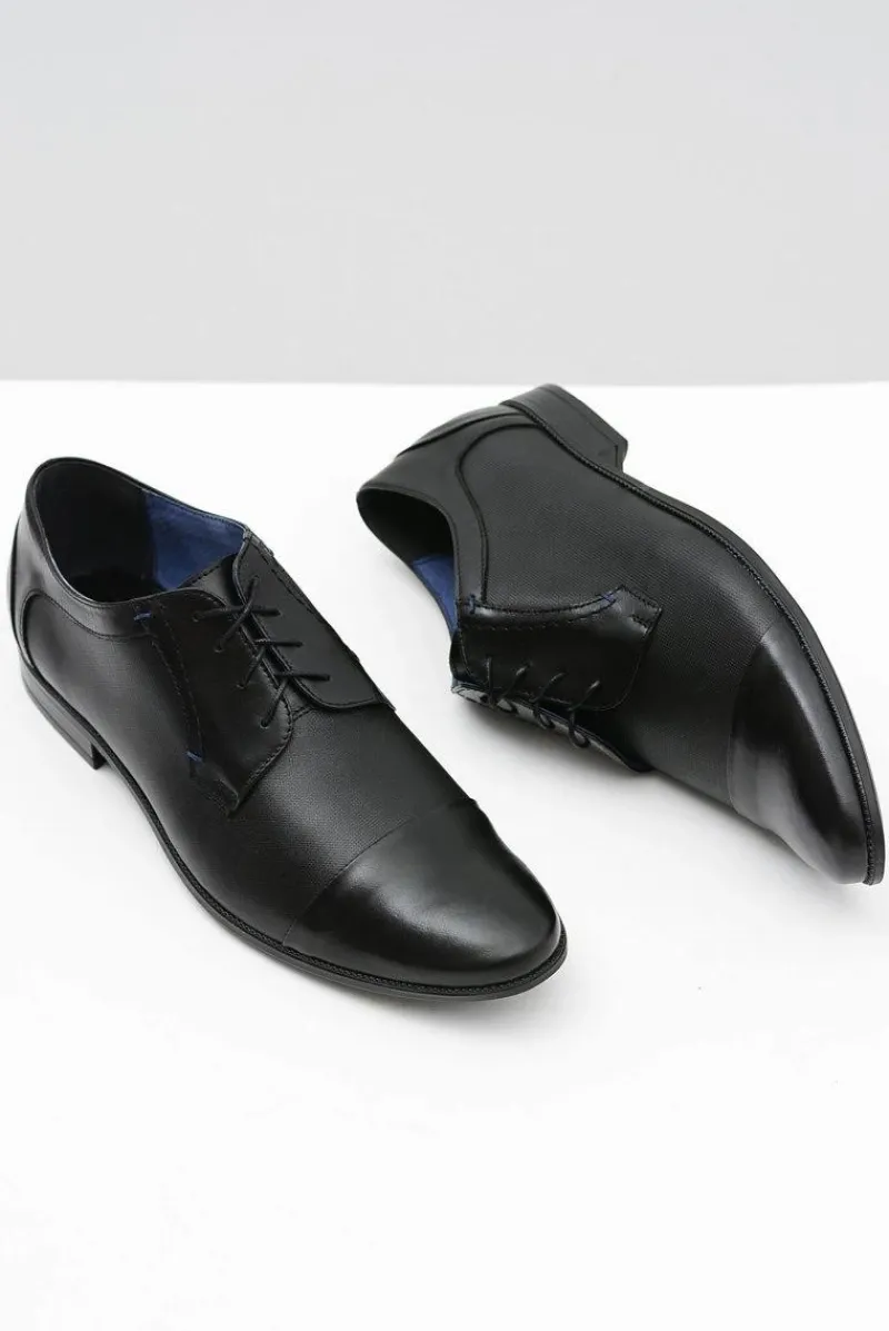 Półbuty Eleganckie>Boto Skórzane Męskie Wizytowe Czarne Półbuty Leopoldo