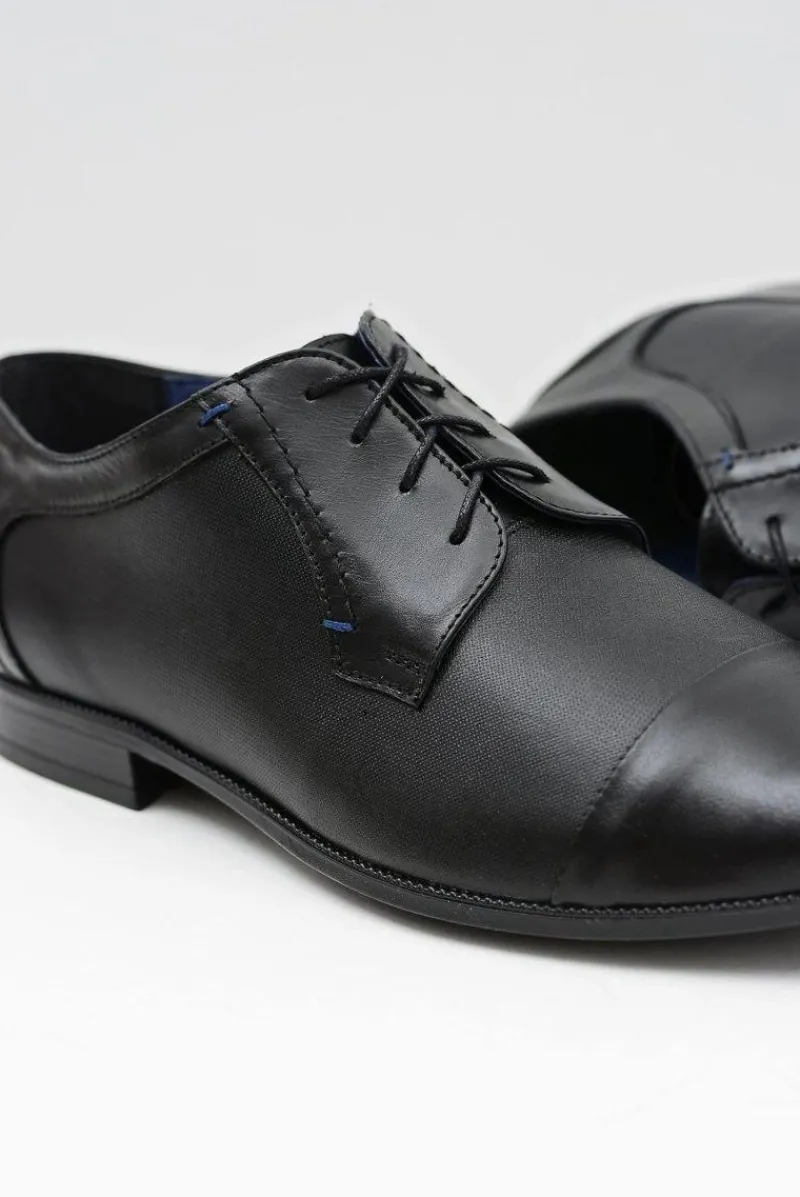 Półbuty Eleganckie>Boto Skórzane Męskie Wizytowe Czarne Półbuty Leopoldo