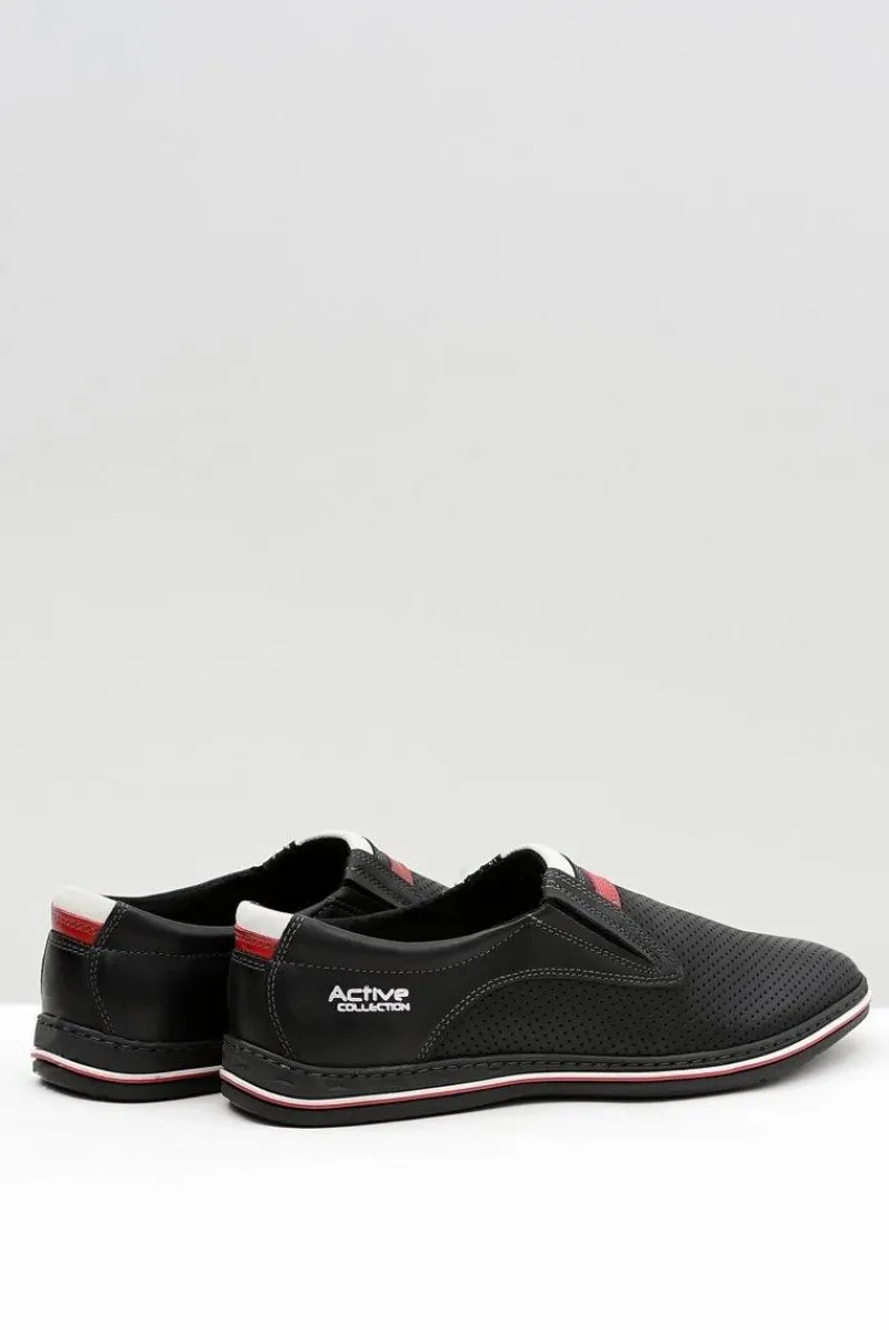 Online Boto Skórzane Męskie Wsuwane Czarne Półbuty Dziurki Mello