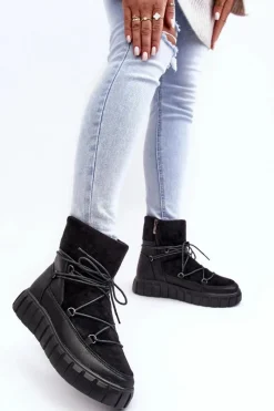 Śniegowce Damskie|Damskie Trapery>Buty damskie Vinceza Skórzane Śniegowce Botki Na Platformie Czarne Maxava