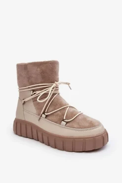 Hot Buty damskie Vinceza Skórzane Śniegowce Botki Na Platformie Beżowe Maxava