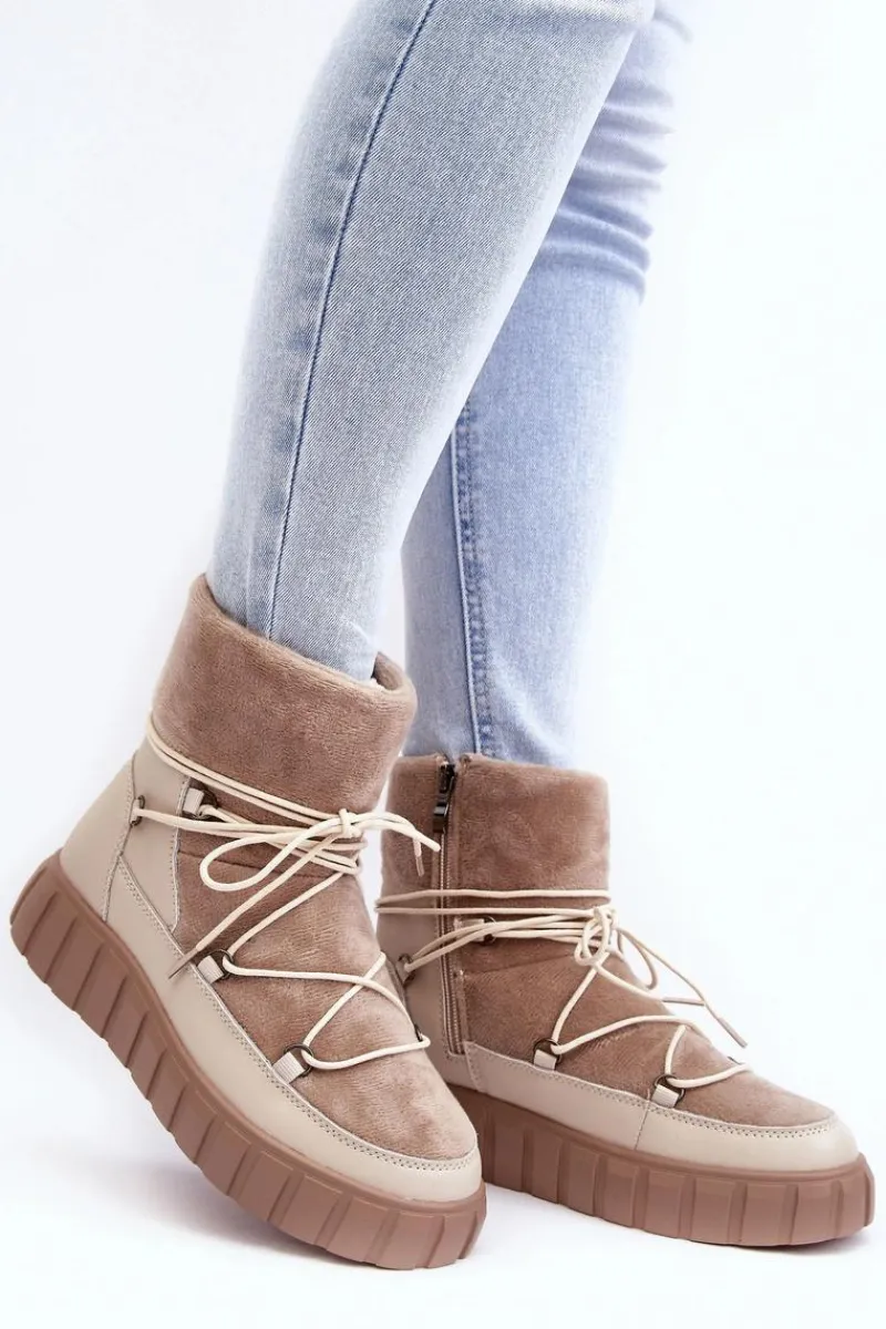 Hot Buty damskie Vinceza Skórzane Śniegowce Botki Na Platformie Beżowe Maxava