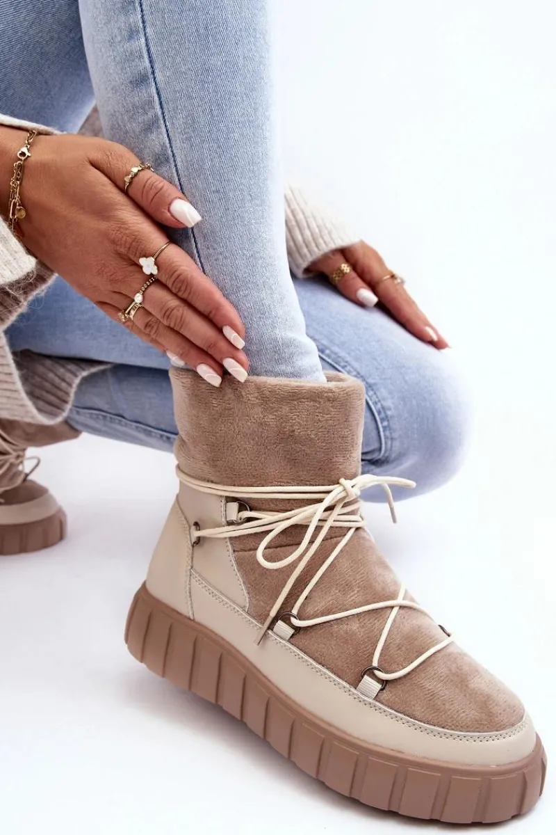 Hot Buty damskie Vinceza Skórzane Śniegowce Botki Na Platformie Beżowe Maxava