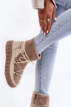 Hot Buty damskie Vinceza Skórzane Śniegowce Botki Na Platformie Beżowe Maxava