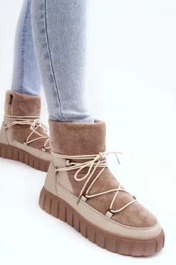 Hot Buty damskie Vinceza Skórzane Śniegowce Botki Na Platformie Beżowe Maxava