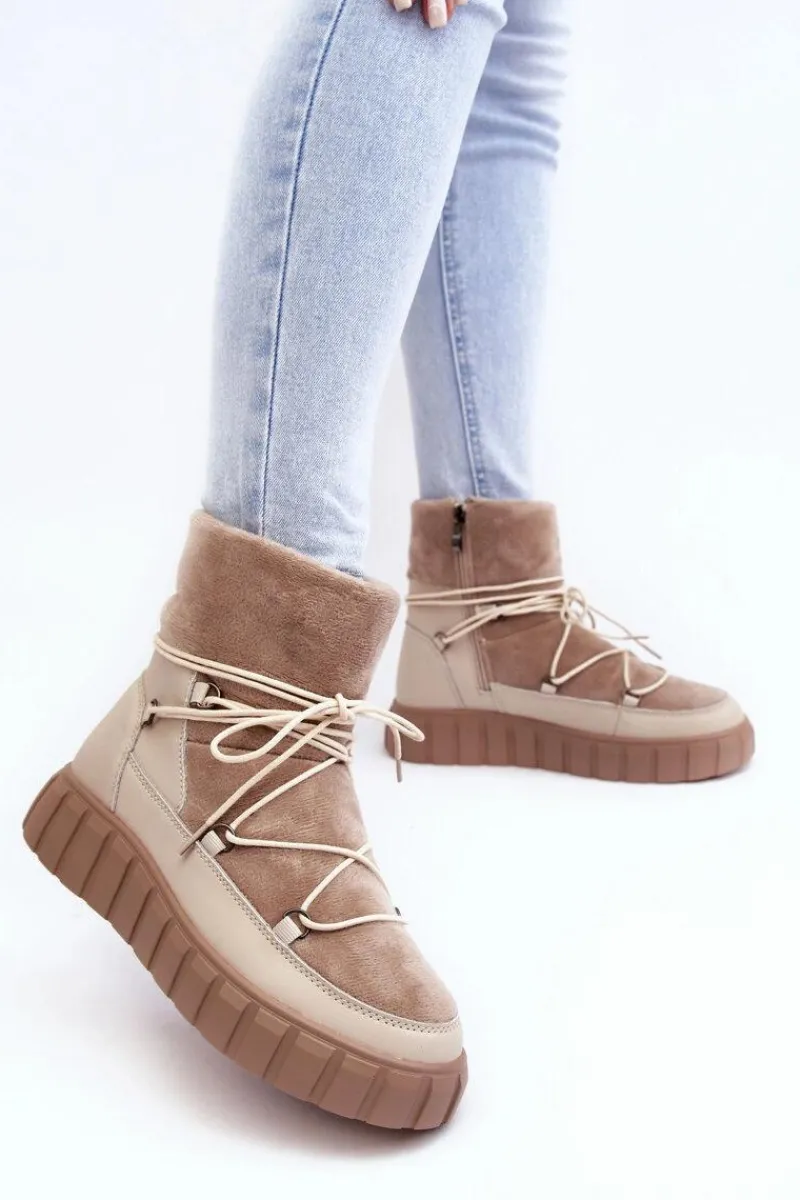 Hot Buty damskie Vinceza Skórzane Śniegowce Botki Na Platformie Beżowe Maxava