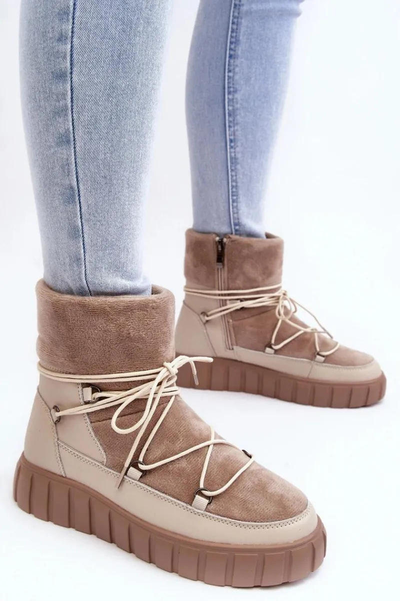 Hot Buty damskie Vinceza Skórzane Śniegowce Botki Na Platformie Beżowe Maxava