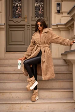 Outlet Skórzane Śniegowce Damskie Na Grubej Podeszwie Z Futerkiem Big Star OO274A207 Brązowe Damskie Śniegowce Damskie