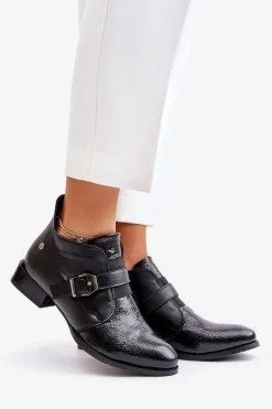 Botki Maciejka|Botki Sznurowane></noscript>Maciejka Skórzane Niskie Botki Na Zamek 06692-01 Czarne