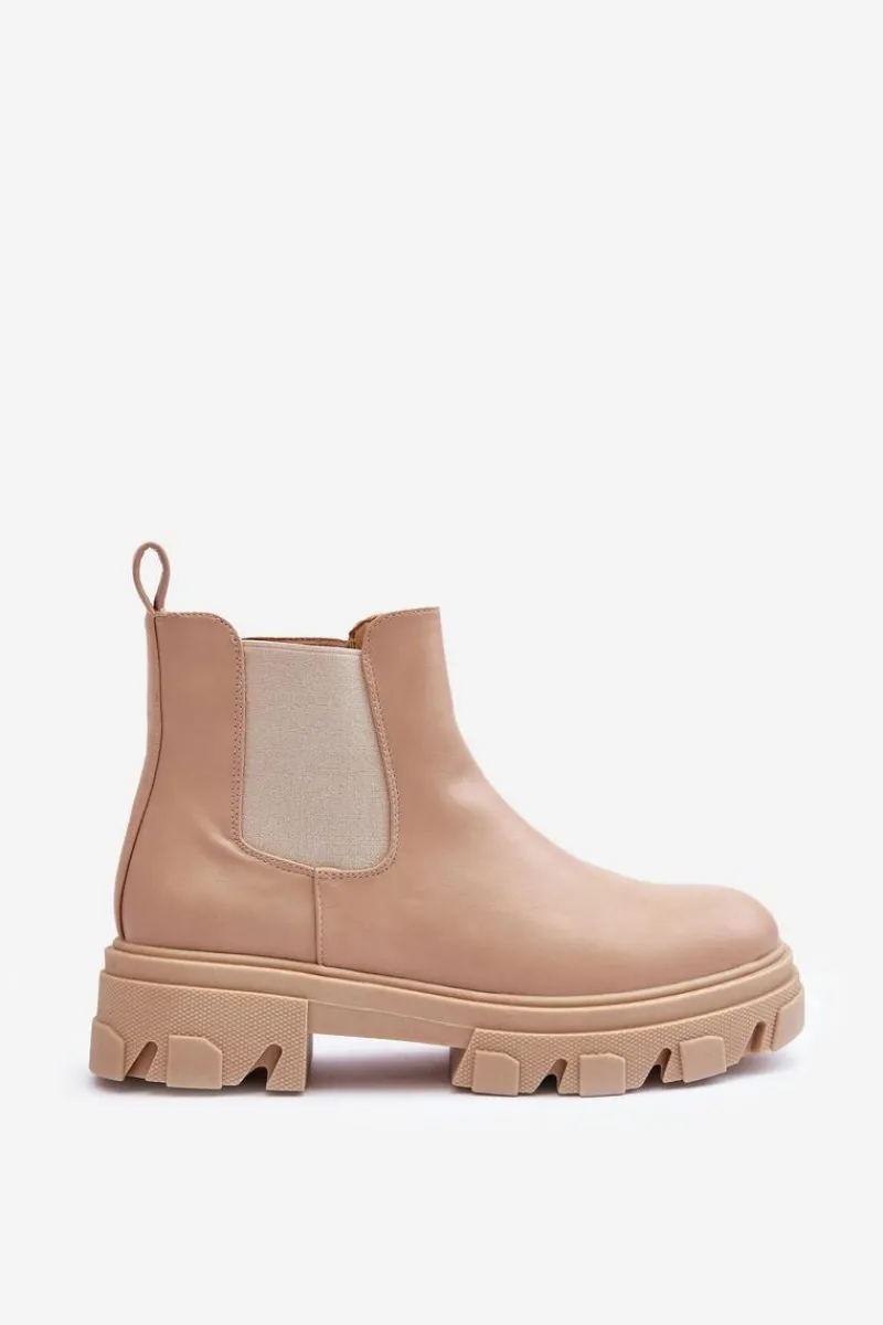 Outlet Boto Skórzane Niskie Botki Sztyblety Beżowe Alcanassa