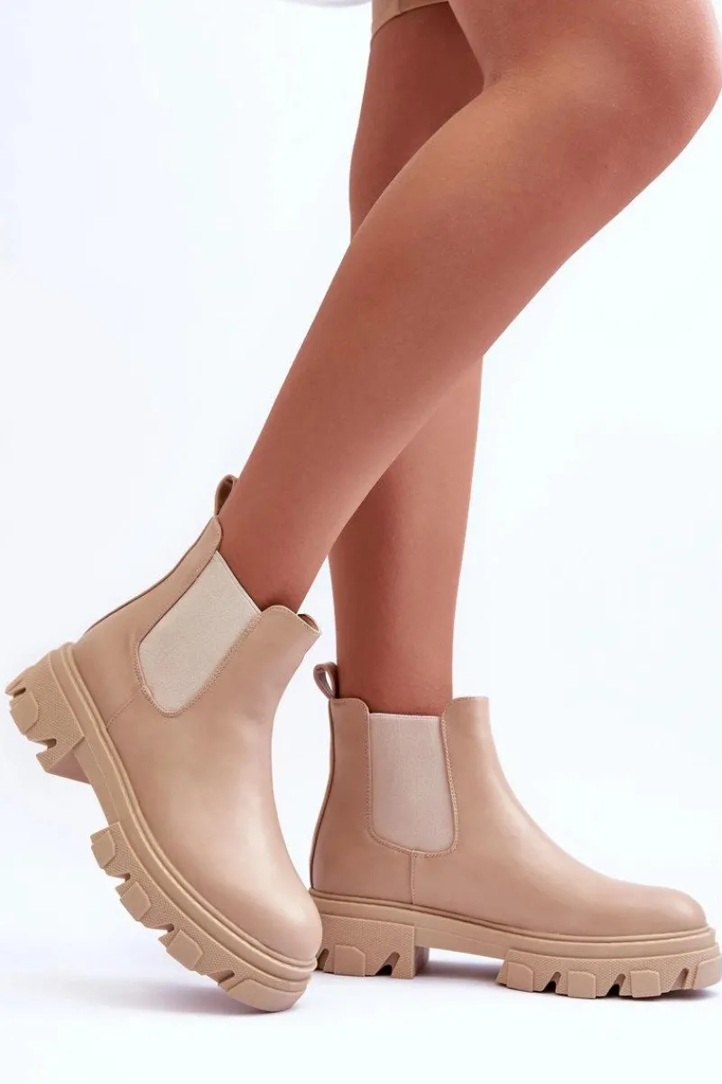 Outlet Boto Skórzane Niskie Botki Sztyblety Beżowe Alcanassa