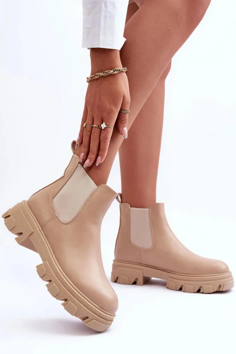 Outlet Boto Skórzane Niskie Botki Sztyblety Beżowe Alcanassa