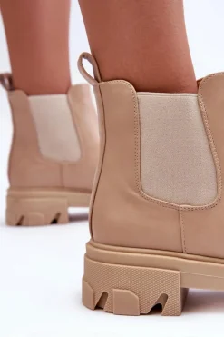 Outlet Boto Skórzane Niskie Botki Sztyblety Beżowe Alcanassa