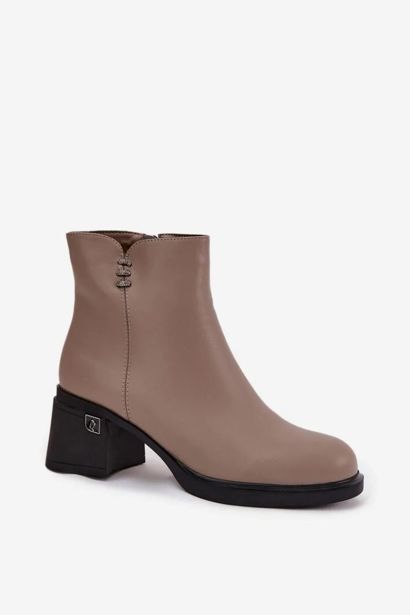 Clearance Skórzane Ocieplane Botki Damskie Na Klocku Vinceza 91159 Ciemnobeżowe Damskie Botki Ocieplane|Botki Skórzane