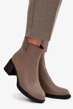 Clearance Skórzane Ocieplane Botki Damskie Na Klocku Vinceza 91159 Ciemnobeżowe Damskie Botki Ocieplane|Botki Skórzane