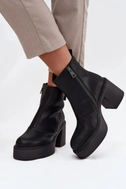 Sale Buty damskie Vinceza Skórzane Ocieplane Botki Damskie Na Słupku I Platformie Vinceza 66831 Czarne