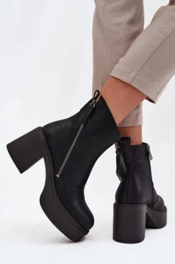 Sale Buty damskie Vinceza Skórzane Ocieplane Botki Damskie Na Słupku I Platformie Vinceza 66831 Czarne