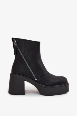 Sale Buty damskie Vinceza Skórzane Ocieplane Botki Damskie Na Słupku I Platformie Vinceza 66831 Czarne