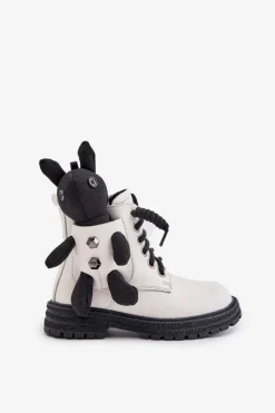 Best Skórzane Ocieplane Botki Dziecięce Na Zamek Z Misiem Vinceza 36261 Białe Dzieci Dziewczęce