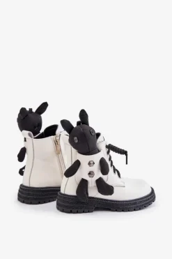 Best Skórzane Ocieplane Botki Dziecięce Na Zamek Z Misiem Vinceza 36261 Białe Dzieci Dziewczęce