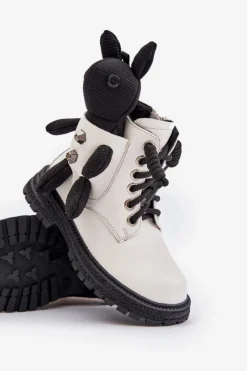 Best Skórzane Ocieplane Botki Dziecięce Na Zamek Z Misiem Vinceza 36261 Białe Dzieci Dziewczęce