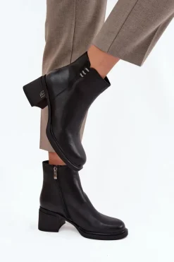 Hot Buty damskie Vinceza Skórzane Ocieplane Botki Damskie Na Klocku Vinceza 91159 Czarne Czarny