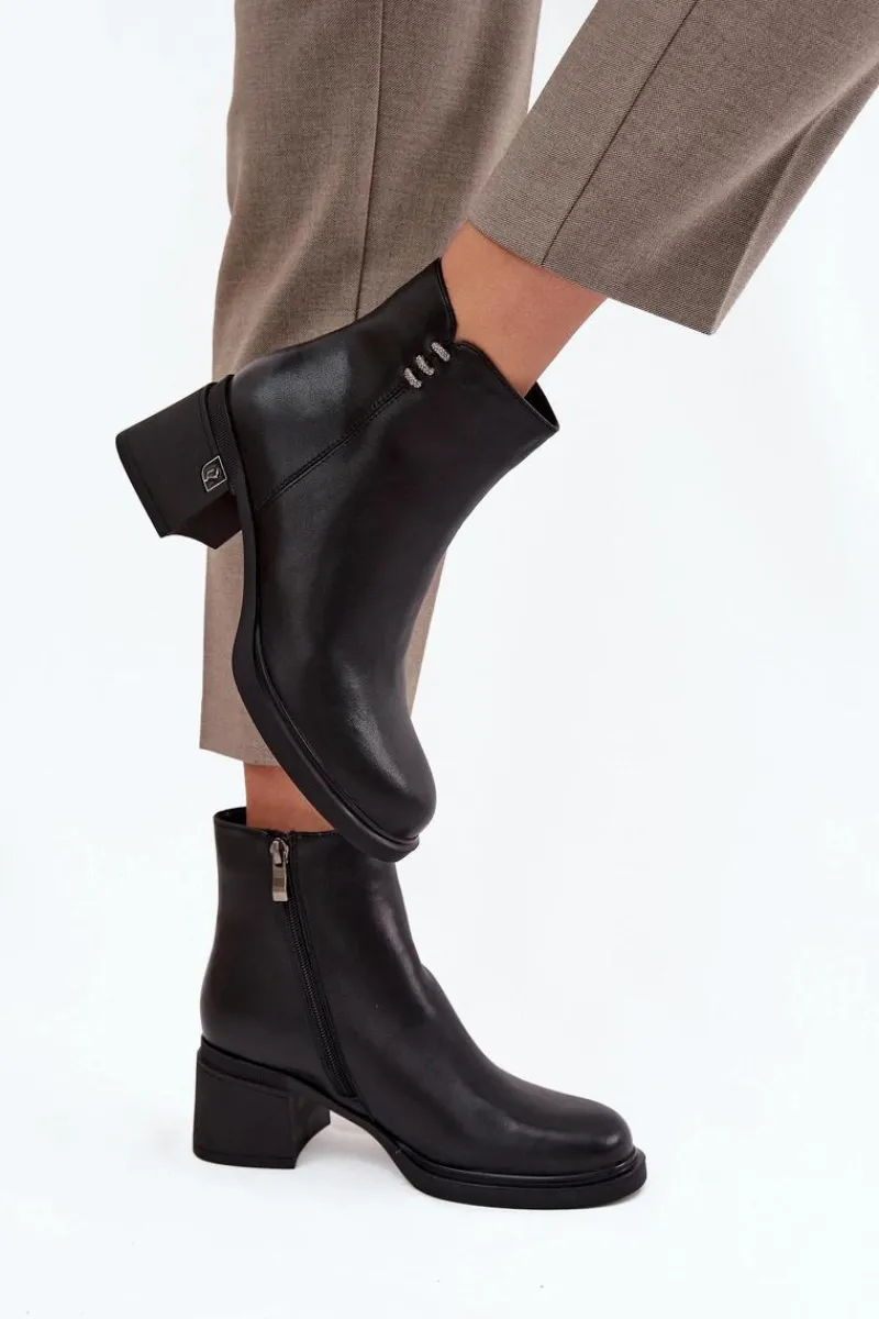 Hot Buty damskie Vinceza Skórzane Ocieplane Botki Damskie Na Klocku Vinceza 91159 Czarne Czarny