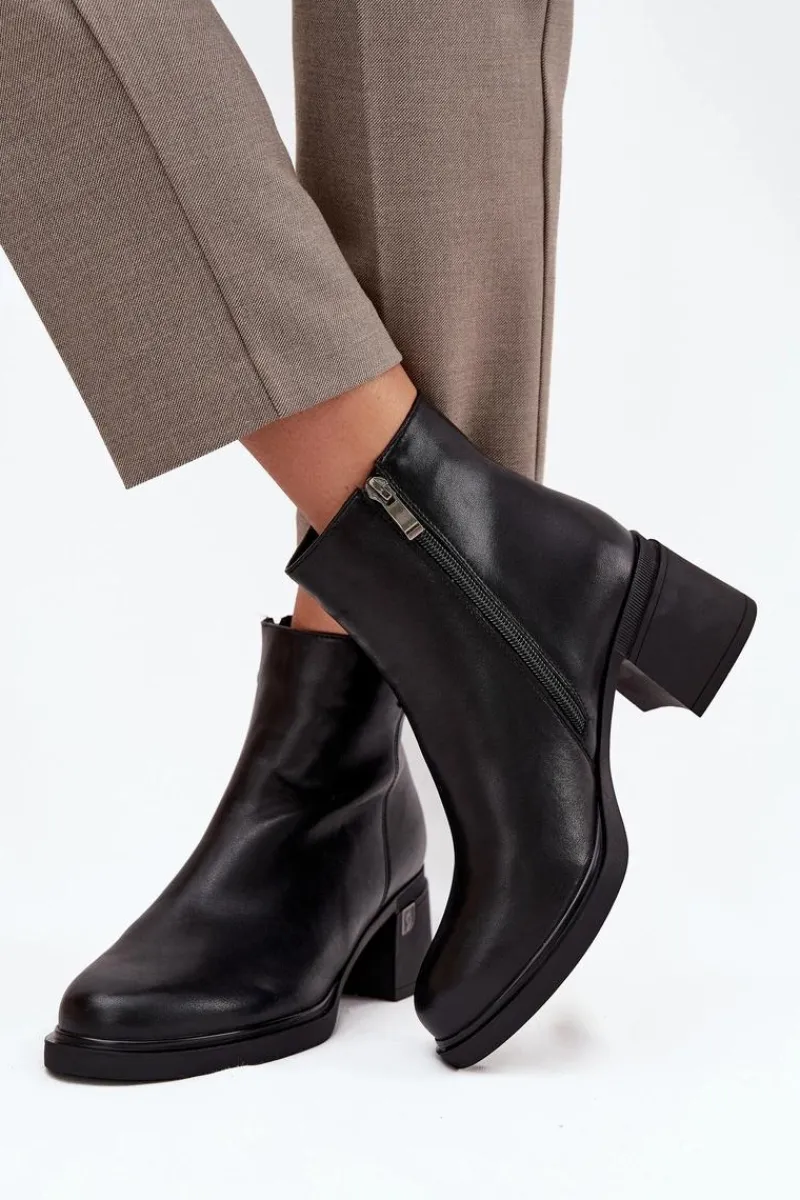 Hot Buty damskie Vinceza Skórzane Ocieplane Botki Damskie Na Klocku Vinceza 91159 Czarne Czarny